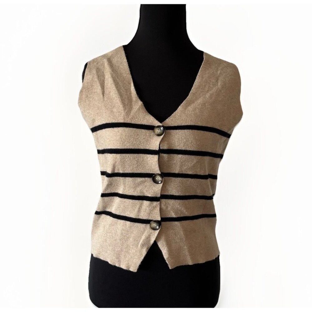 RIVER ISLAND Women's Striped Vest Waistcoat Size 2 US Preppy Academia Minimalist